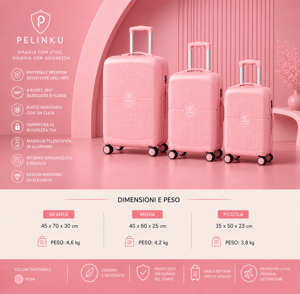 Set Valigie PELINKU – Design Premium 3 Pezzi