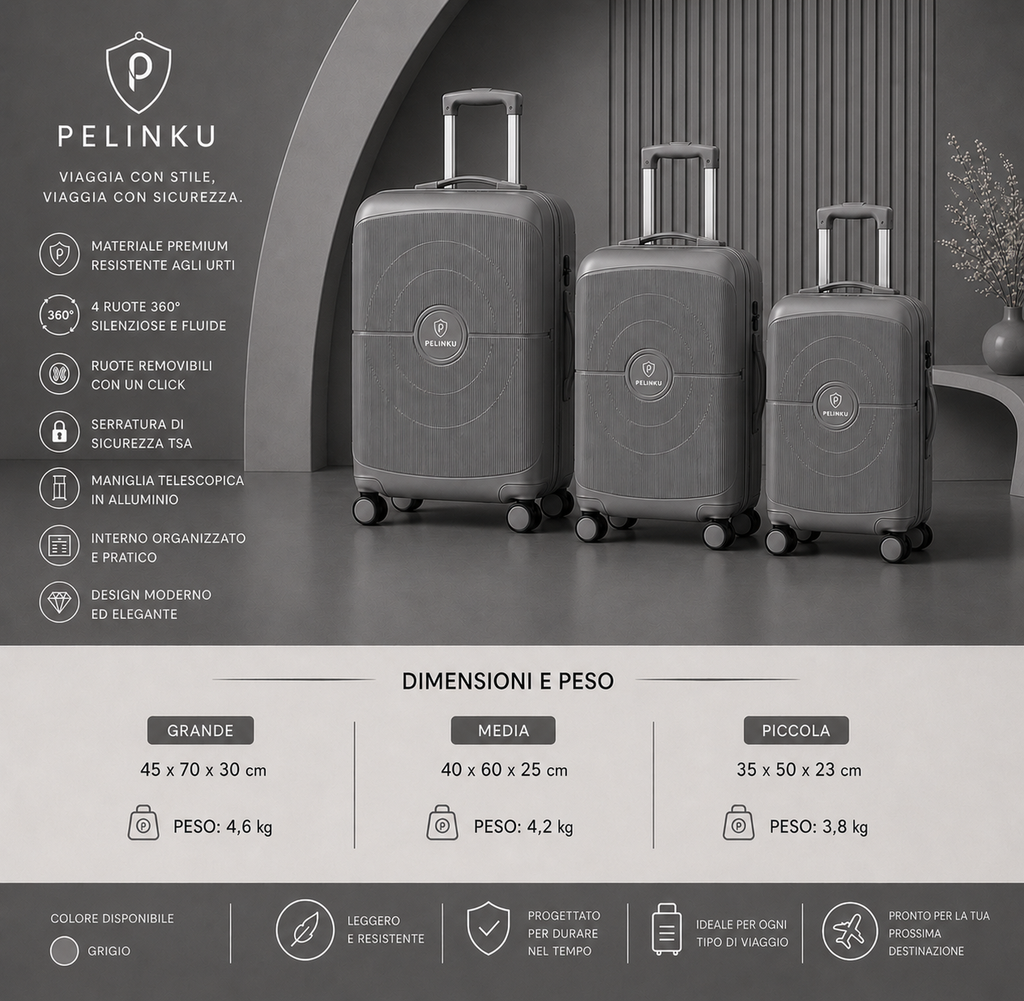 Set Valigie PELINKU – Design Premium 3 Pezzi