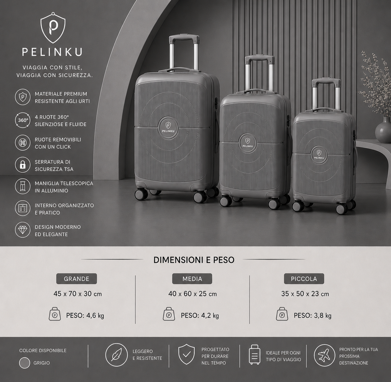 Set Valigie PELINKU – Design Premium 3 Pezzi