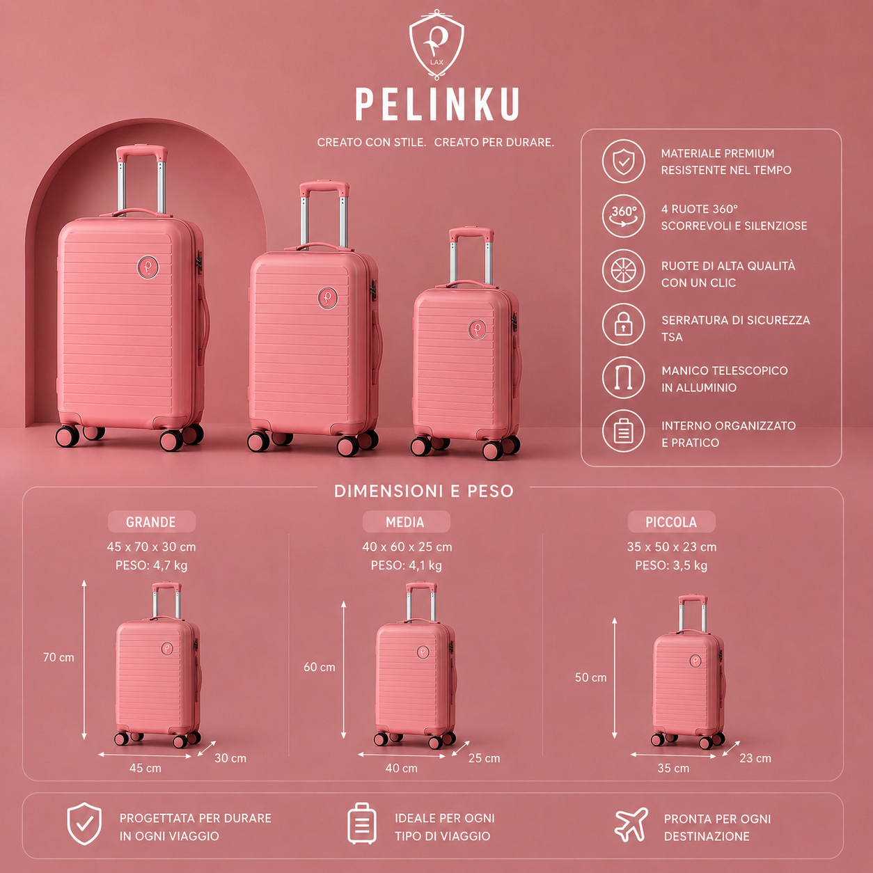 Set Valigie PELINKU – Design Premium 3 Pezzi