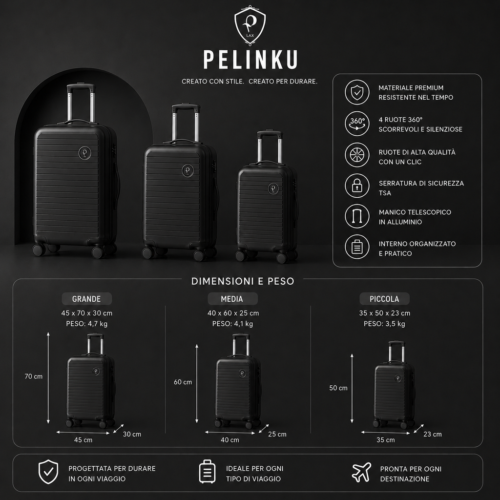 Set Valigie PELINKU – Design Premium 3 Pezzi