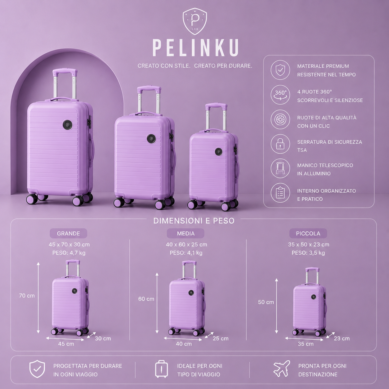 Set Valigie PELINKU – Design Premium 3 Pezzi