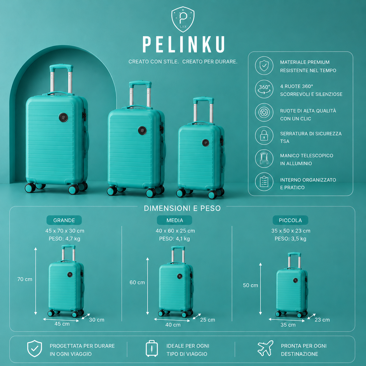 Set Valigie PELINKU – Design Premium 3 Pezzi