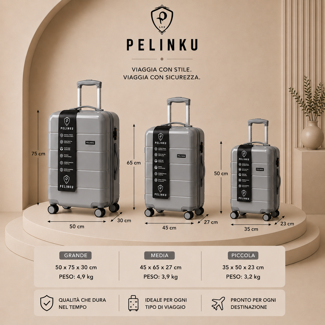 Set Valigie PELINKU – Design Premium 3 Pezzi
